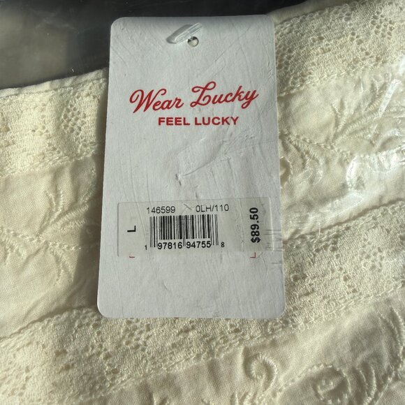 NWT! Lucky Brand Whisper White Lace Inset Blouse Sz L - Picture 2 of 5